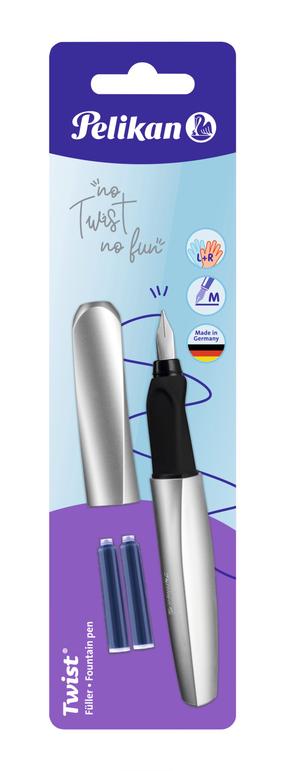 Tintes pildspalva Pelikan Twist P457M 11PN947366, kreiļiem/labročiem, sudraba krās.