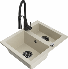 Кухонный умывальник с кухонным смесителем Mexen Carlos Beige+Black, гранит, 58 см x 47 см x 17.7 см, beige+black цв.
