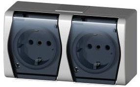 Pistikupesa 2-ne Elektro-Plast Hermes 2 1025-01, maandusega, IP44, antratsiit valge v.
