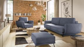 Baldų komplektas Megis 3F & 1F & Pouf, vidaus, tamsiai mėlyna sp.