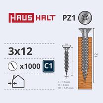 Medsraigtis, universalieji Haushalt PZ1, 3 x 12 mm, balta sp., 1000 vnt.