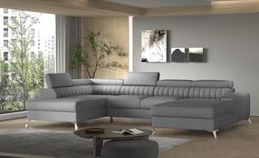 Kampinė sofa Lacante Flores 4, pilka sp., kairinė, 202 x 354 cm x 92 cm