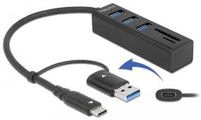 USB-разветвитель Delock 3 Port SuperSpeed 63859 USB 3.2 Gen 1 Type-C, 0.020 м, черный цв.