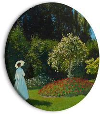 Apvali reprodukcija ant drobės Artgeist Woman in the Garden by Claude Monet - A Landscape of Vegetation in Spring, 40 cm x 40 cm