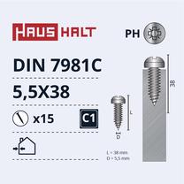 Savisriegis Haushalt DIN 7981C, 5.5 mm x 38 mm, 15 vnt.