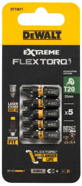 Triecienskrūvgrieža biti Dewalt Extreme Flex Toro, T20, 25 mm