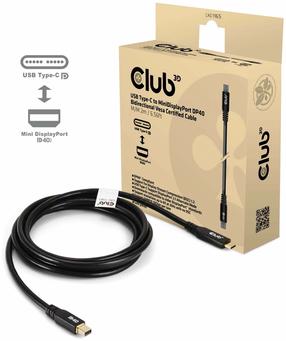 Kabelis Club 3D CAC-1561, USB Type C/Mini DisplayPort, 200 cm, melna krās.