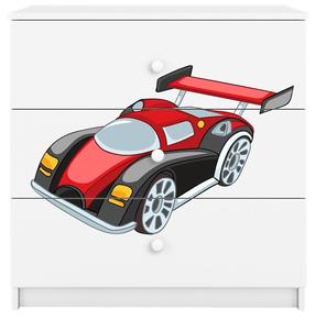 Vaikiška komoda Kocot Kids Babydreams Racing Car, balta sp., 41 cm x 80 cm x 80.5 cm