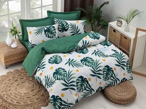 Patalynės užvalkalų komplektas Mijolnir Double Quilt Monstera 162ELR9362, balta sp./geltona sp./žalia sp., 50 x 70 cm, 200 x 220 cm