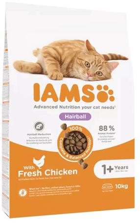 Sausas kačių maistas IAMS Hairball, vištiena, 10 kg