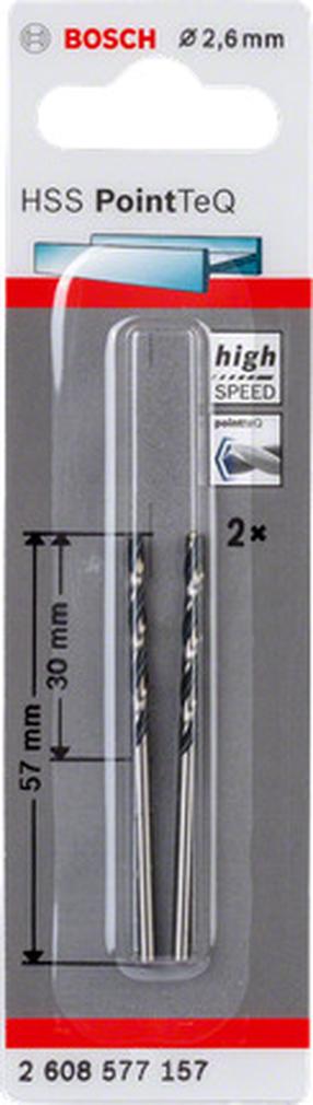 Metalo grąžtų rinkinys Bosch PointTeQ, metalas, sraigtinis, tiesus, 2.6 mm x 5.7 cm