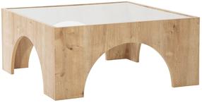 Kavos staliukas Kalune Design Seine, ąžuolo sp./skaidri sp., 80 cm x 80 cm x 35 cm