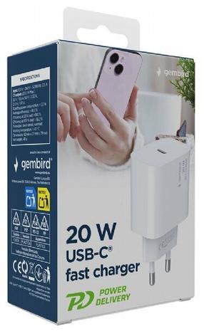 Telefono įkroviklis Gembird PowerDelivery, USB Type C, balta sp.