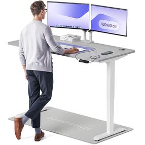 Kompiuterio stalas reguliuojamo aukščio Desktronic HomePro, 160 cm x 80 cm, 61 - 125.5 cm, balta sp./pilka sp.