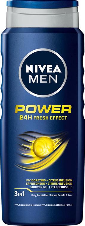 Ķermeņa mazgāšanas želeja vīriešiem Nivea Men Power 3in1, 500 ml