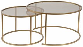 Kavos staliukų komplektas Nordure Aurum, skaidrus/aukso/bronzos, 60 - 80 cm x 80 cm x 39 - 43 cm, 2 vnt.