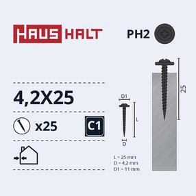 Саморез Haushalt DIN 14566, 4.2 мм x 25 мм, 25 шт.