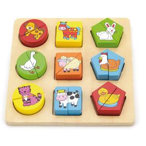 Attīstoša rotaļlieta VIGA Shape Block Puzzle Farm Animals, daudzkrāsaina, 18 gab.