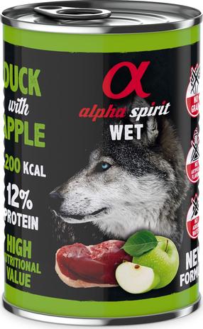 Šlapias šunų maistas Alpha Spirit, antiena/obuoliai, 0.4 kg