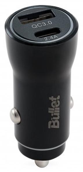 Auto laadija Bullet, USB Type C/USB, must v., 12 W