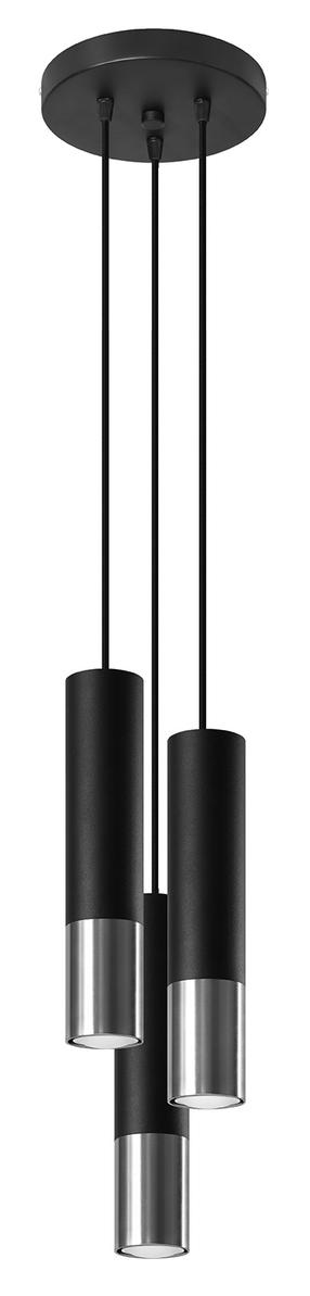 Lampa karināms Sollux Loopez 3P 5903282731660, GU10, 3 x 40 W, melna krās. / hroma krās.