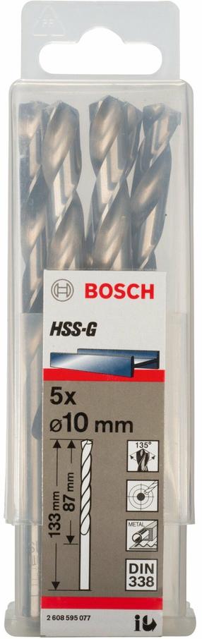 Metalo grąžtų rinkinys Bosch, metalas, hss-g, tiesus, 10 mm x 13.3 cm