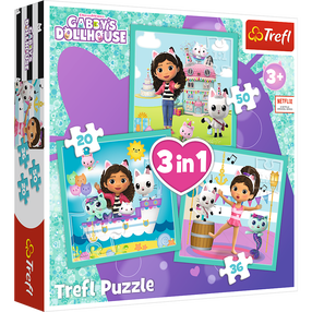 Puzle 3in1 Trefl Gabby's Dollhouse, 20 cm x 19.5 cm, 106 gab., daudzkrāsaina