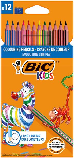 Spalvoti pieštukai Bic Evolution Stripes, 12 vnt.