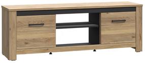 TV staliukas Forte San Cayetano, ąžuolo sp./juoda sp., 42.2 cm x 161.4 cm x 54.1 cm