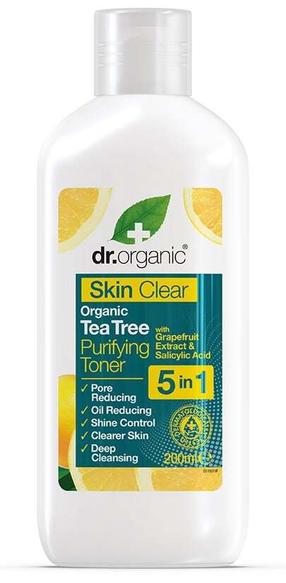 Sejas toniks Dr. Organic Skin Clear Organic 5 In 1 Tea Tree Purifying, 200.0 ml
