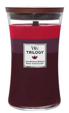 Svece, aromātiskā WoodWick Trilogy Sun-Ripened Berries, 60 - 120 h, 609.5 g, sarkana krās.