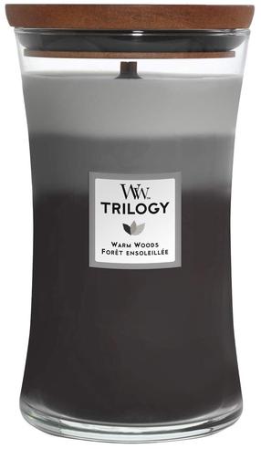 Žvakė, aromatinė WoodWick Trilogy Large Warm Woods, 60 - 120 h, 610 g, balta sp./juoda sp./pilka sp.