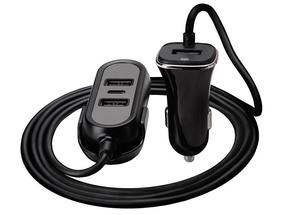 Automobilinis įkroviklis Tracer, 3 x USB, 150 cm, juoda sp.