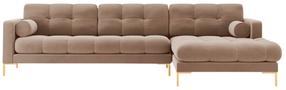 Stūra dīvāns Cosmopolitan Design Bali Bluvel 28, zelta krās./beige melange krās., labais, 185 x 293 cm x 75 cm