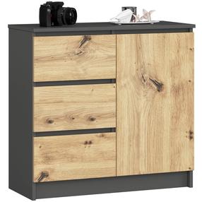 Komoda Akord Jerry K80, ąžuolo sp./grafito sp., 77 cm x 35 cm x 80 cm