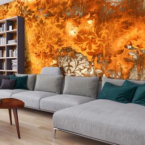 Fototapetas Artgeist Orange Motif - Background With Numerous Ornaments And Scratch Effect, 280 cm x 280 cm