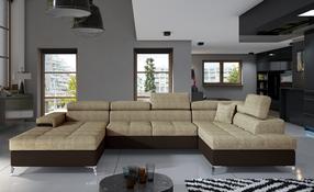Kampinė sofa Eduardo Berlin 03, Soft 66, šviesiai ruda sp./tamsiai ruda sp., dešininė, 202 x 345 cm x 90 cm