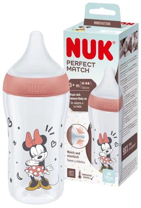 Kūdikių buteliukas Nuk Perfect Match Minnie Mouse, 260 ml, 3 mėn., skaidri sp./įvairių spalvų