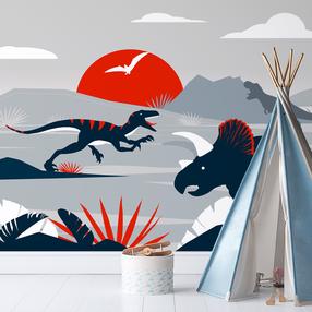 Fototapetas Artgeist Last Dinosaurs With Red - Abstract Landscape For A Room, 315 cm x 441 cm