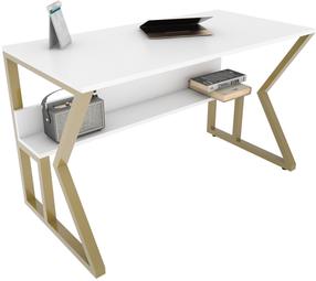 Rašomasis stalas su lentyna Kalune Design Wake 875ZNA4575, 120 cm x 60 cm, 72.8 cm, aukso sp./balta sp.
