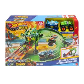 Automobilių trasa Mattel Hot Wheels Monster Trucks Sharks Vs Dinos Dragon Destruction JFR06, (spalva/dizainas parenkami atsitiktine tvarka)