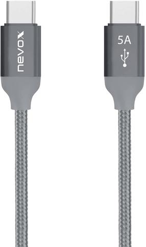 Kabelis Nevox 1654, 2 x USB Type C, 200 cm, pilka sp.