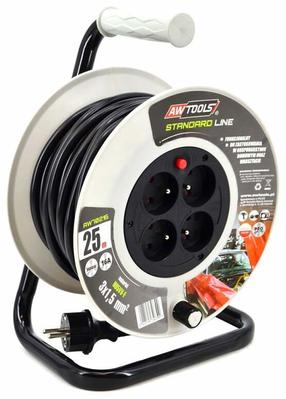 Ilgintuvas su rite AWTools Standard Line AW70219, 3 x 1,5 mm², 50 m, IP44, 4 lizdų, juoda sp./pilka sp.