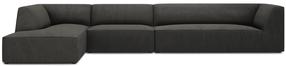 Kampinė sofa Micadoni Home Ruby 5 Seats, juoda sp./tamsiai pilka sp., kairinė, 366 x 180 cm x 69 cm