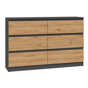 Komoda Malwa M6 120, antracito sp./ąžuolo sp., 75 cm x 120 cm x 30 cm
