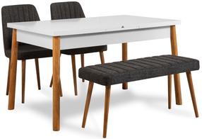 Valgomojo komplektas Kalune Design Santiago 1053 - 3 AB, balta sp./pušies sp./antracito sp.