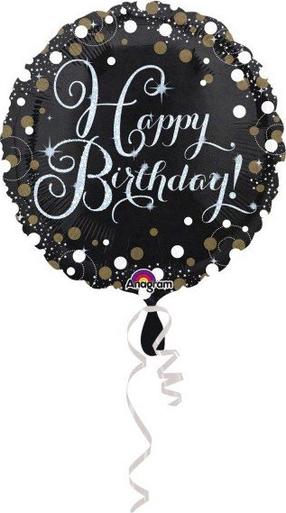 Folijas balons apaļš Amscan Happy Birthday, melna krās.