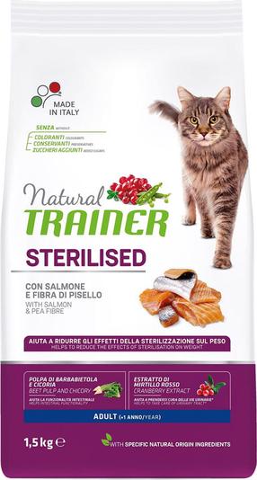 Sausas kačių maistas Natural Trainer Sterilised Adult, lašiša, 1.5 kg