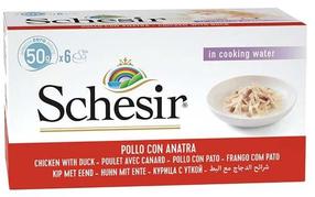 Mitrā kaķu barība Schesir Chicken & Duck, vistas gaļa, 6x50g