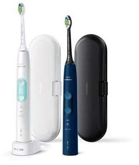 Prekė su pažeista pakuote. Elektrinis dantų šepetėlis su galvučių rinkiniu ir dėklu Philips Protective-Clean Duo HX6851/34, mėlyna sp./balta sp.